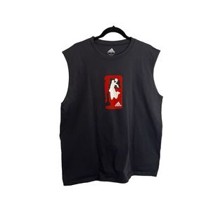 Adidas Basketball Logo Graphic Gray Red Sleeveless Tank Top Shirt Mens Size L